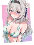  armlet bikini breasts cleavage collar firefly_(honkai:_star_rail) grey_hair hair_intakes hair_ornament hair_ribbon hairband highres honkai:_star_rail honkai_(series) jewelry large_breasts ribbon swimsuit tefutefufu 