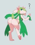 2021 against_surface against_wall ambiguous_gender anthro arms_bent biped butt cloven_hooves colored countershade_legs countershade_neck countershade_thighs countershading digital_media_(artwork) digitigrade eyelashes fakemon faunazon fingers flat_chested flower_(anatomy) full-length_portrait fur glistening glistening_butt glistening_eyes green_body green_eyes green_fur green_tail grey_background head_flower hooved_fingers hooved_toes hooves jalm leaning leaning_forward looking_at_viewer looking_back looking_back_at_viewer multicolored_body multicolored_fur nintendo pink_nose pivoted_ears pokemon portrait pupils question_mark short_tail simple_background smile smiling_at_viewer solo tail thick_thighs three-quarter_view two_tone_body two_tone_fur unguligrade white_body white_fur white_sclera
