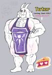 3_toes alternate_universe anthro apron apron_only big_pecs body_hair boss_monster_(undertale) bovid caprine chest_hair clothing crossgender duo facial_hair feet food frisky_(under(her)tail) goatee hand_on_hip hi_res horn human male mammal muscular muscular_anthro muscular_male nipples pecs peeking_penis pink_nipples pompunks red_eyes simple_background solo solo_focus sweets thick_thighs toes toriel tutori under(her)tail undertale undertale_(series)