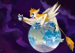 2023 3_fingers 3_toes 4_ears absurd_res anthro avali avian black_sclera blue_eyes claws cosmic_background earth fangs feather_hair feathered_wings feathers feet finger_claws fingers grabbing_celestial_object grabbing_moon hair hi_res macro macro_anthro macro_male male male_(lore) male_anthro moon multi_ear nude nude_anthro nude_male open_mouth orange_body orange_ears orange_feathers orange_hair orange_tail orange_tail_tuft planet pseudo_hair purple_insides purple_mouth purple_tongue ravashi_(dynnie) samedy scutes signature solo space space_background tail tail_tuft teeth terra_macro toe_claws toes tongue tongue_out tuft white_arms white_body white_claws white_fangs white_feathers white_inner_ear white_legs white_wings winged_arms wings yellow_scutes