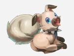  blue_eyes blush commentary_request fangs full_body gen_7_pokemon kikuyoshi_(tracco) looking_at_viewer looking_back no_humans open_mouth pokemon pokemon_(creature) rockruff shiny solo toes tongue tongue_out 