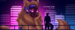absurd_res almond_deer ambiguous_gender anthro big_breasts breasts brown_body brown_fur chest_tuft city city_background duo female fur hand_on_face hi_res lua_(pacothegint) machine macro neck_tuft pink_face protogen protogen_visor seductive tuft
