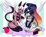 2016 animal_humanoid bell bell_collar black_bra black_clothing black_panties black_underwear blue_body blue_eyes blue_scales blue_skin blush bob_cut bra breasts cake candy cat_day cat_ear_panties cat_humanoid cat_keyhole_bra cat_lingerie chocolate chocolate_cake cleavage cleavage_cutout clothed clothing collar cutlery cutout dagonian dark_body dark_skin dessert digital_drawing_(artwork) digital_media_(artwork) duo felid felid_humanoid feline feline_humanoid female fingerless_gloves fish fish_lingerie food fork frilly frilly_bra frilly_clothing frilly_underwear fruit gloves hair hallucinationdream handwear humanoid ice_cream keyhole_bra keyhole_clothing keyhole_underwear kitchen_utensils kneeling knife legwear lingerie looking_at_viewer looking_away mammal mammal_humanoid marine minette nadia_fortune one_eye_closed one_fang open_mouth open_smile panties pattern_background paw_pose pink_eyes plant pose scales scar seiza shy side-tie_panties simple_background sitting skullgirls smile stockings strawberry striped_background tail tan_body tan_skin tools training_bra underwear underwear_only white_bra white_clothing white_hair white_panties white_underwear wink winking_at_viewer yellow_sclera