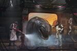  3boys apron black_boots boots dewback edouard_groult grey_hat grey_jacket grey_pants hat helmet highres indoors jacket multiple_boys pants sand spraying star_wars stormtrooper stormtrooper_helmet tatooine unworn_headwear unworn_helmet white_apron 