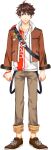  1boy absurdres arms_at_sides bracelet brown_footwear brown_hair brown_jacket brown_pants clenched_hands collarbone green_eyes highres jacket jewelry male_focus min_suha necklace nijisanji nijisanji_kr official_art pants shirt solo t-shirt transparent_background virtual_youtuber yoshinowataru 