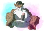 absurd_res abuniverse anthro clothed clothing diaper erection felid genitals hi_res leoniro_the_inklion male mammal open_diaper partially_clothed paws penis prehistoric_species saber-toothed_tiger solo