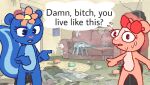 2021 anthro bodily_fluids bow_ribbon breasts buckteeth chipmunk damn_bitch_you_live_like_this detailed_background dialogue duo english_text eyelashes featureless_breasts featureless_crotch female flower flying_sweatdrops furniture giggles_(htf) ground_squirrel happy_tree_friends mammal medium_breasts meme mephitid myrant nervous nervous_sweat nude petunia_(htf) plant rodent sciurid skunk sofa speech_bubble sweat sweatdrop sweaty_face tail teeth text