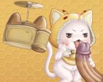5:4 bottomless camera clothed clothing domestic_cat dulone felid feline felis fur genitals hi_res licking male male/male mammal momo_(infinity_nikki) oral pawpads peace_symbol penile penis penis_lick sex solo tail tongue white_body white_fur