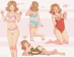  1girl arm_strap artist_name ass ass_cutout babydoll bare_shoulders belly blue_babydoll blue_bra blue_panties blush bra breast_freckles breasts brown_hair butt_crack cleavage clothing_cutout commentary covered_navel embarrassed english_commentary english_text flying_sweatdrops freckles green_leotard kneeling leotard lingerie lying medium_breasts naughty_face navel_cutout on_side one-piece_swimsuit open_mouth original panties pasties pink_bra pink_panties plump polka_dot polka_dot_bra polka_dot_panties red_one-piece_swimsuit rocktopus64 shoulder_freckles smile solid_oval_eyes strapless strapless_leotard swimsuit thigh_strap underwear wavy_mouth 