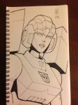  1girl 2016 arcee autobot casey_w._coller helmet humanoid_robot insignia photo_(medium) robot robot_girl science_fiction solo traditional_media transformers transformers:_generation_1 
