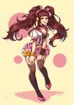  1girl absurdres ayanobro bow breasts brown_hair chain choker cleavage headphones high_heels highres kujikawa_rise long_hair midriff persona persona_4 persona_4:_dancing_all_night skirt thighhighs twintails yellow_eyes zipper 