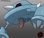 animate_inanimate anus balls big_anus darkened_genitalia digital_media_(artwork) erection feral generation_3_pokemon genitals hi_res low-angle_view male metang nintendo on_model penis pokemon pokemon_(species) puffy_anus rapistwerewolf red_eyes simple_background solo unusual_anatomy unusual_genitalia unusual_penis