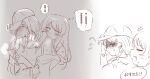  2girls anger_vein ansy09080527 bang_dream! bang_dream!_it&#039;s_mygo!!!!! baseball_cap bite_mark bite_mark_on_neck bite_mark_on_shoulder biting_shoulder blush braid chihaya_anon chinese_commentary chinese_text closed_eyes commentary_request fang groping hat highres long_hair monochrome multiple_girls nagasaki_soyo open_mouth side_braid sweatdrop translation_request yuri 