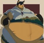 anthro belly big_belly black_hair bottomwear canid canine clothing eating eating_food food fox fur hair half-length_portrait hand_on_belly hi_res hoodie limbus_company male mammal meat meat_on_bone midriff morbidly_obese navel obese obese_anthro obese_male overweight overweight_anthro overweight_male portrait project_moon short_hair shorts solo tkckid topwear white_clothing white_hoodie white_topwear yellow_body yellow_fur yi_sang_(limbus_company)