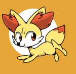  animal_focus closed_mouth fennekin from_side full_body gen_6_pokemon happy jumping looking_back no_humans orange_background pokemon pokemon_(creature) red_eyes simple_background smile solo two-tone_background vilepluff 