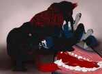  69_position anus balls black_balls black_body black_fur black_penis blue_body blue_fur bodily_fluids canid canine cum cum_in_mouth cum_inside duo eyes_closed feral feral_on_feral feral_penetrated feral_penetrating feral_penetrating_feral fur genital_fluids genitals gradient_background hi_res internal killthe_demon knot lying male male/male male_penetrated male_penetrating male_penetrating_male mammal markings on_back one_eye_closed oral penetration penis penis_in_mouth pink_anus red_markings red_penis sex simple_background 