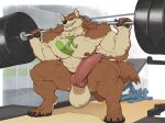4_toes 5_fingers abs animal_genitalia animal_penis anthro areola balls bamwuff barbell barbell_squats bench biceps big_balls big_muscles big_pecs big_penis biped black_claws black_finger_claws black_nose black_pawpads black_toe_claws brown_body brown_fur canid canine canine_genitalia canine_penis canis ceiling claws countershade_face countershade_fur countershade_torso countershading crouching deltoids detailed_background digital_media_(artwork) digitigrade ear_piercing ear_ring erection exercise eyebrows feet finger_claws fingerpads fingers floor full-length_portrait fur genital_piercing genitals green_eyes green_necktie grin gym hi_res huge_muscles huge_penis humanoid_hands inside knot knotted_penis looking_at_viewer male male_anthro mammal mostly_nude mostly_nude_anthro mostly_nude_male muscular muscular_anthro muscular_male necktie necktie_only nipples nude_workout oldshep pawpads pecs penis penis_piercing piercing pink_penis portrait prince_albert_piercing quads ring_piercing signature smile smiling_at_viewer solo tan_balls tan_body tan_countershading tan_eyebrows tan_fur tan_inner_ear teeth three-quarter_view toe_claws toes weight_rack weightlifting weights wolf workout