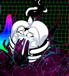 ambiguous_gender big_dom_small_sub clothing clover_(shapecast2d) deep_throat deltarune dominant duo ejaculation footwear froggit glitch glitching_body hi_res humanoid legwear male multicolored_body oral oral_penetration pattern_background penetration simple_background size_difference socks tail thick_thighs thigh_highs thigh_socks torukaw undertale undertale_(series) white_body