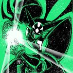  black_shin_getter energy_ball getter_robo getter_robo_arc green_background green_theme horns mecha no_humans solo spikes stoner_sunshine tsushima_naoto wings 