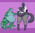 2019 3_toes 4_toes 5_fingers anthro aquatic_dragon arms_bent barefoot belly belly_overhang big_belly big_breasts bishui_long black_blush black_body black_clothing black_fur black_stripes black_tail black_topwear blue_eyes blush bottomwear breasts brown_eyes brown_pupils chinchilla chinchillid cleavage clothed clothed_anthro clothed_female clothing collarbone colored digital_drawing_(artwork) digital_media_(artwork) dragon dressing duo english_description eye_contact featureless_chest feet female female_anthro fingers fist fur green_body green_scales green_spines green_tail grey_bottomwear grey_clothing grey_pants head_spines hi_res huge_breasts larger_anthro larger_female long_tail looking_at_another male male_anthro mammal maria_(nichara) marine markings moobs multicolored_body multicolored_scales mythological_creature mythological_scalie mythology nervous_smile nipple_outline nude_anthro nude_male obese obese_anthro obese_female obese_male overweight overweight_anthro overweight_female overweight_male pants poking_belly poking_stomach pupils purple_background rileyomalley rodent scales scalie shaded simple_background size_difference smaller_anthro smaller_male smile smiling_at_another smiling_at_partner striped_markings striped_tail stripes struggling_to_fit tail tail_markings teasing thick_thighs thin_eyebrows toes topwear torn_bottomwear torn_clothing torn_pants white_dress_shirt wide_hips