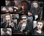  4boys ? absurdres animification ant-man arc_reactor armor avengers:_endgame avengers_(series) black-framed_eyewear black_eyes black_hair black_jacket black_necktie black_robe black_shirt blood blood_on_face blue_eyes blue_gemstone blue_shirt blurry blurry_background brown_hair chjjlold cloak closed_mouth collarbone collared_shirt commentary_request derivative_work doctor_strange facial_hair father_and_son full_armor gem glasses grey_jacket highres howard_stark index_finger_raised infinity_gems intravenous_drip iron_man jacket jewelry korean_commentary lapels long_sleeves looking_at_another male_focus marvel marvel_cinematic_universe multiple_boys multiple_views necklace necktie open_clothes open_jacket open_mouth open_robe orange_gemstone power_armor purple_gemstone red_armor red_cloak red_gemstone robe screenshot_redraw shirt short_hair smile suit_jacket superhero_costume table teeth tony_stark upper_body watch white_shirt wristwatch yellow_gemstone 