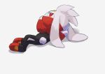  commentary_request full_body gen_8_pokemon highres kikuyoshi_(tracco) looking_back lying on_side pokemon pokemon_(creature) raboot red_eyes simple_background solo toes white_background 