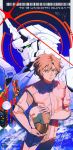 1boy banagher_links brown_eyes brown_hair character_name commentary cowboy_shot earth_(planet) english_text green_eyes gundam gundam_unicorn helmet highres holding holding_helmet horns looking_at_viewer male_focus mecha mecha_pilot_suit mobile_suit moon normal_suit_(gundam) parted_lips pilot_helmet planet robot science_fiction short_hair signature single_horn space spacesuit standing star_(sky) unicorn_gundam unworn_headwear unworn_helmet ymnt_fav 