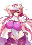  1girl absurdres arm_behind_back arm_up artist_name breasts capelet closed_mouth commentary covered_navel cowboy_shot ddg160 elbow_gloves english_commentary floating_hair gloves gold_trim gundam gundam_seed gundam_seed_destiny hair_between_eyes hair_ornament heart highleg highleg_leotard highres large_breasts leotard light_blush long_hair looking_at_viewer meer_campbell mixed-language_commentary multicolored_leotard pink_hair pink_leotard purple_eyes see-through_clothes shiny_clothes simple_background smile solo split_mouth standing star_(symbol) star_hair_ornament sweat twitter_username two-tone_leotard v very_long_hair white_background white_capelet white_gloves white_leotard 