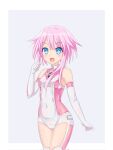  1girl bare_shoulders breasts covered_navel elbow_gloves gloves highres kazuneko_(wktk1024) long_hair looking_at_viewer neptune_(series) open_mouth pink_hair power_symbol small_breasts smile solo symbol-shaped_pupils white_sister_ram 