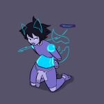 anthro e-rar403 flashing flashing_penis genitals holographic_ears holographic_tail humanoid humanoid_genitalia humanoid_penis machine male penis purple_body purple_eyes purple_skin restrained restrained_arms robonya robot robot_anthro robot_humanoid segmented_body smug solo taunting tongue tongue_out