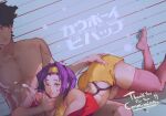  1boy 1girl absurdres after_fellatio clothed_female_nude_male commission cowboy_bebop cum cum_in_pussy curvy erection faye_valentine grabbing_another&#039;s_ass groping highres nude penis purple_hair short_hair slepslart spike_spiegel spiked_hair toned toned_male 