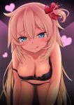  1girl :q akai_haato blonde_hair blue_eyes blush breasts camisole cleavage esuki eyebrows_visible_through_hair hair_ornament heart heart_hair_ornament hololive navel one_side_up panties smile strap_slip thighs tongue tongue_out underwear virtual_youtuber 