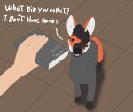 ambiguous_gender bite_mark bodily_fluids book canid canine clothed clothing crimsoncolored dialogue drooling eyewear feral glasses hair human invalid_tag mammal maned_wolf pao_pao_(crimsoncolored) saliva solo sweater topwear