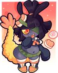 abdominal_bulge antenna_hair antennae_(anatomy) anthro aquatic_gastropod bangs belly big_belly black_hair blargen69 blush bottomwear chibi clothed clothing dark_body dark_skin eye_patch eyewear fangs female food freckled_face freckled_legs freckled_thighs freckles gastropod grey_body grey_skin hair hi_res long_sleeves marine midriff miniskirt mollusk navel one_eye_obstructed red_eyes sea_slug shrimp_(food) skirt slug solo sui_(blargen69) sushi tail teeth thick_thighs toony yellow_eyes yokai_love_you!