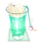  bear bird bubble chai commentary drink drinking_straw food food_focus hat highres ice_cream ice_cream_float liquid melon_soda no_humans original penguin scarf simple_background whipped_cream white_background 