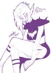alien alien_humanoid bottomwear breasts clothed clothing crossed_legs dialogue digital_drawing_(artwork) digital_media_(artwork) disney ear_piercing english_text eyebrows female fingers footwear freckles gloves grin hair handwear hi_res humanoid humanoid_pointy_ears looking_at_viewer lord_dominator midriff noseless not_furry piercing pointy_ears sharp_teeth sitting smile socks solo swain_(artist) teeth text topwear wander_over_yonder