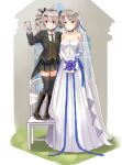  2girls boots bouquet cellphone cross-laced_footwear dress drill_hair flower girls&#039;_frontline height_difference holding holding_phone lace-up_boots multiple_girls phone pp-90_(girls&#039;_frontline) red_eyes selfie silver_hair skirt smartphone smile thighhighs vector_(girls&#039;_frontline) wedding_dress wife_and_wife yellow_eyes yuemanhuaikong yuri 