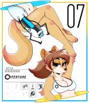 absurd_res anthro aperture_logo blep bottomless bra bra_only breasts brown_hair canid canine clothed clothing english_text eyeshadow female hair hi_res makeup mammal portal portal_(series) portal_gun solo text tongue tongue_out underwear underwear_only valve wireless_shiba yellow_eyeshadow