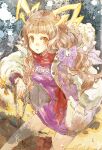  1girl animal_ears bangs blonde_hair blunt_bangs eyebrows_visible_through_hair hair_ribbon jacket long_hair looking_at_viewer low_twintails open_mouth orange_eyes reality_arc_(sinoalice) red_riding_hood_(sinoalice) ribbon scarf sidelocks sino_nb3 sinoalice snow solo tail twintails wavy_hair winter 