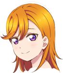  1girl anibache bangs birthday close-up commentary_request eyebrows_visible_through_hair face long_hair looking_at_viewer love_live! love_live!_superstar!! orange_hair portrait purple_eyes shibuya_kanon shiny shiny_hair smile solo white_background 