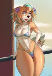 2025 5_fingers absurd_res anthro areola areola_slip artist_name big_breasts bikini biped blue_eyes blue_hair breasts brown_body brown_fur brown_hair canid canine canis claws clothed clothing colored coral_(paw_patrol) domestic_dog female finger_claws fingers front_view fur gradient_eyes hair hand_on_hip hi_res highlights_(coloring) humanoid_hands leaning looking_aside mammal medium_hair midriff multicolored_body multicolored_fur navel open_mouth open_smile paw_patrol pawpads portrait pose purple_eyes shaded sheinvc skimpy smile solo swimwear tail tan_body tan_fur teeth text thick_thighs three-quarter_portrait two-piece_swimsuit two_tone_body two_tone_fur wide_hips