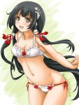  1girl akimoto_dai black_hair bra breasts cleavage collarbone cowboy_shot grey_eyes groin hair_ribbon hair_tubes highres kantai_collection leaning_forward long_hair looking_at_viewer low-tied_long_hair medium_breasts mizuho_(kancolle) navel one-hour_drawing_challenge panties ribbon side-tie_panties sidelocks smile solo stomach underwear underwear_only very_long_hair white_bra white_panties 