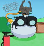 2022 absurd_res air_inflation air_pump areola belly belly_expansion big_areola big_belly big_breasts black_body black_ears black_skin blue_areola blue_body blue_markings blue_nipples blue_skin body_inflation box breast_expansion breast_squish breasts cel_shading colored container dialogue digital_media_(artwork) english_text expansion female fused_shadow grey_helmet hair hand_on_breast hand_on_own_breast helium_tank hi_res hose hose_in_butt hose_in_mouth hose_inflation huge_areola huge_belly huge_breasts humanoid humanoid_pointy_ears hyper hyper_belly hyper_breasts hyper_inflation imp inflation justafallenwaffle looking_at_viewer lying markings midna motion_lines multicolored_body nintendo nipples not_furry on_front onomatopoeia orange_hair outside plant pointy_ears prehensile_hair red_eyes shaded shrub signature solo sound_effects squish swelling talking_to_viewer text the_legend_of_zelda twili twilight_princess two_tone_body unimpressed yellow_sclera