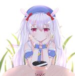  1girl animal_ears arm_support artist_name azur_lane bangs blurry bubble_tea chair commentary_request dated depth_of_field detached_sleeves eyebrows_visible_through_hair fake_animal_ears hair_between_eyes hat head_rest laffey_(azur_lane) laffey_(bunny_clerk?)_(azur_lane) long_hair looking_at_viewer official_alternate_costume rabbit_ears red_eyes school_uniform serafuku sidelocks solo table twintails white_background white_hair xiao_shi_lullaby 