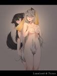  +_+ 2girls absurdres animal_ears arknights behind_another between_legs black_hair blush breasts character_name commentary_request covering covering_breasts dated_commentary drying drying_hair ear_piercing eating eyebrows_visible_through_hair grey_background grey_hair hair_between_eyes highres korean_commentary lappland_(arknights) large_breasts letterboxed long_hair looking_at_viewer mouth_hold multiple_girls nude piercing samip scar scar_across_eye simple_background tail tail_between_legs tail_censor texas_(arknights) towel towel_on_head very_long_hair wolf_ears wolf_girl wolf_tail yellow_eyes yuri 