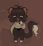 2025 absurd_res anthro bangs black_bra black_clothing black_nose black_panties black_underwear blunt_bangs bra breasts brown_body brown_fur brown_hair chewtoyys chibi clothed clothed_anthro clothing collar cross-eyed digital_drawing_(artwork) digital_media_(artwork) dipstick_tail domestic_cat feet felid feline felis female female_anthro front_view full-length_portrait fur hair hi_res hindpaw lucky_(chewtoyys) mammal markings multicolored_body multicolored_fur nonbinary_(lore) open_mouth orange_inner_ear panties pantsless pantsless_anthro pantsless_female paws portrait red_collar shirt solo tail tail_markings tan_clothing tan_feet tan_hands tan_shirt tan_tail_tip tan_topwear text text_on_clothing text_on_shirt text_on_topwear topwear two_tone_body two_tone_fur two_tone_tail underwear
