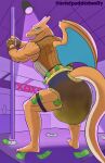 2_horns 5_fingers abdl absurd_res anthro artist_name back_wings banknote banknote_in_diaper banknote_in_legband banknote_in_legwear banknote_on_floor baxter_blaze bedroom_eyes big_butt big_diaper black_diaper black_fishnets black_legband blue_eyes blue_wings bodily_fluids brown_clothing brown_gloves brown_handwear bulging_diaper butt butt_pose charizard claws clothed clothing countershade_body countershade_tail countershade_torso countershading crop_top dancing detailed_background diaper diaper_bulge diaper_fetish diaper_use digital_drawing_(artwork) digital_media_(artwork) draconic fan_character feet finger_claws fingerless_gloves fingers fishnet_clothing fishnet_crop_top fishnet_topwear frilly frilly_diaper furgonomic_diaper furgonomic_topwear furgonomics generation_1_pokemon genital_fluids gloves handwear hi_res horn humanoid_feet humanoid_hands leather leather_clothing leather_gloves leather_handwear legband looking_at_viewer male membrane_(anatomy) membranous_wings money money_in_diaper money_in_legband money_in_legwear money_on_floor muscular muscular_anthro muscular_male narrowed_eyes nintendo open_mouth open_smile orange_arms orange_back orange_body orange_face orange_feet orange_hands orange_legs orange_snout orange_tail orange_wings paddedwolfy plantigrade pokemon pokemon_(species) pole pole_dancing pose proud purple_background rear_view reptile scalie seductive sharp_teeth shirt side_view simple_background smile soiled_diaper solo spotlight spotlight_beam stage stage_lights strip_club stripper stripper_pole swollen_diaper tail tan_body tan_tail teeth text three-quarter_view toe_claws topwear twerking unclean_diaper urine used_diaper wearing_diaper wet_diaper white_claws white_finger_claws white_toe_claws wings yellow_diaper_frill yellow_frill