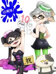  +_+ 1boy 2025 2girls anniversary ass black_dress black_hair black_jumpsuit bow-shaped_hair callie_(splatoon) callie_(squid_sisters_outfit)_(splatoon) cat collar colored_sclera cousins detached_collar dress fangs food food_on_head gloves gradient_hair green_pantyhose grey_fur grey_hair highres index_finger_raised inkling judd_(splatoon) jumpsuit long_hair marie_(splatoon) marie_(squid_sisters_outfit)_(splatoon) mole mole_under_eye multicolored_hair multiple_girls object_on_head ok_sign one_eye_closed pantyhose pantyhose_under_shorts pink_pantyhose pointy_ears sheoknight short_dress short_jumpsuit shorts shorts_under_dress smile splatoon_(series) strapless strapless_dress strapless_jumpsuit sushi swept_bangs tentacle_hair twintails two-tone_fur unitard updo white_collar white_fur white_gloves yellow_eyes yellow_sclera 