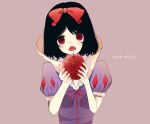  1girl apple black_hair bow cosplay disney dress food fruit hair_bow holding looking_at_viewer otoneko78 puffy_short_sleeves puffy_sleeves red_bow short_hair short_sleeves snow_white_(disney) snow_white_and_the_seven_dwarfs solo 
