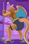 2_horns 5_fingers abdl absurd_res anthro artist_name back_wings banknote banknote_in_diaper banknote_in_legband banknote_in_legwear banknote_on_floor baxter_blaze bedroom_eyes big_butt big_diaper black_diaper black_fishnets black_legband blue_eyes blue_wings brown_clothing brown_gloves brown_handwear butt butt_pose charizard claws clean_diaper clothed clothing countershade_body countershade_tail countershade_torso countershading crop_top dancing detailed_background diaper diaper_fetish digital_drawing_(artwork) digital_media_(artwork) draconic feet finger_claws fingerless_gloves fingers fishnet_clothing fishnet_crop_top fishnet_topwear frilly frilly_diaper furgonomic_diaper furgonomic_topwear furgonomics generation_1_pokemon gloves handwear hi_res horn humanoid_feet humanoid_hands leather leather_clothing leather_gloves leather_handwear legband looking_at_viewer male membrane_(anatomy) membranous_wings money money_in_diaper money_in_legband money_in_legwear money_on_floor muscular muscular_anthro muscular_male narrowed_eyes nintendo open_mouth open_smile orange_arms orange_back orange_body orange_face orange_feet orange_hands orange_legs orange_snout orange_tail orange_wings paddedwolfy plantigrade pokemon pokemon_(species) pole pole_dancing pose proud purple_background rear_view reptile scalie seductive sharp_teeth shirt side_view simple_background smile solo spotlight spotlight_beam stage stage_lights strip_club stripper stripper_pole tail tan_body tan_tail teeth text three-quarter_view toe_claws topwear twerking wearing_diaper white_claws white_finger_claws white_toe_claws wings yellow_diaper_frill yellow_frill
